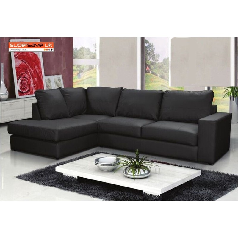 Black faux leather corner outlet sofa